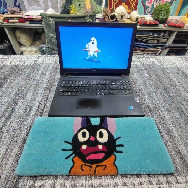 Black Cat Blue Keyboard Rug