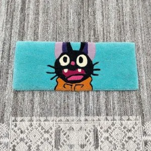 Black Cat Blue Keyboard Rug