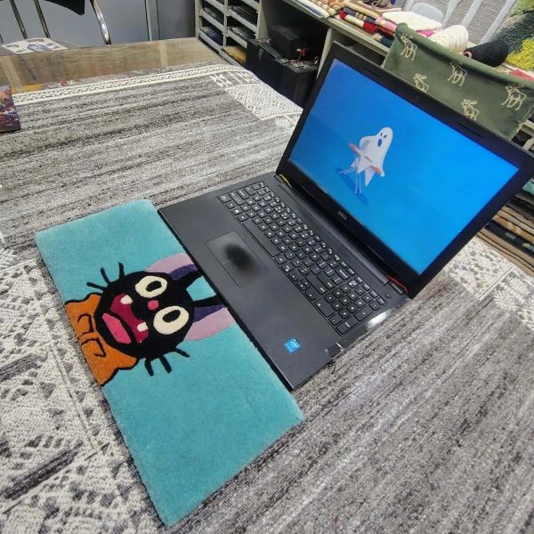 Black Cat Blue Keyboard Rug