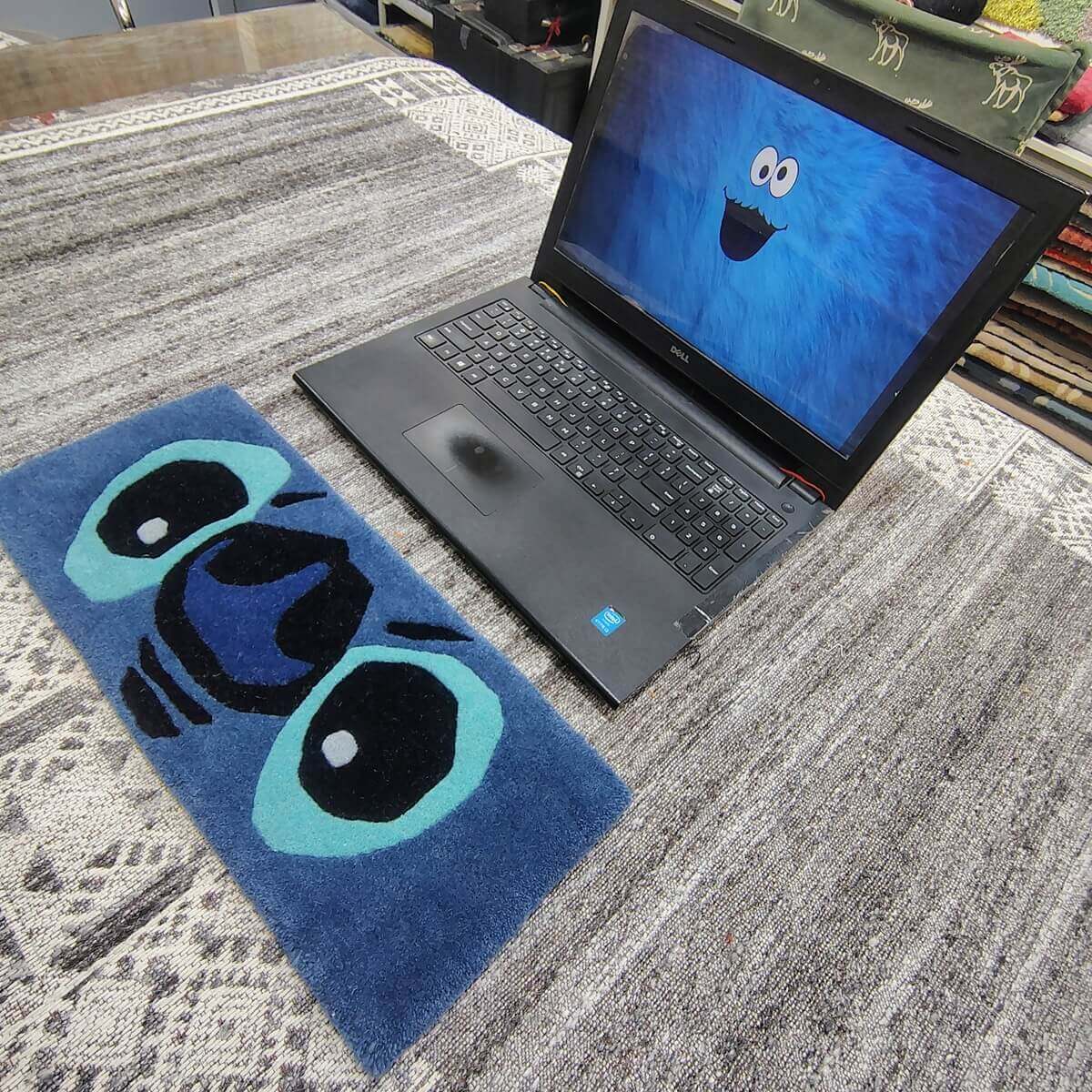 Blue Alien Cartoon Keyboard Rug