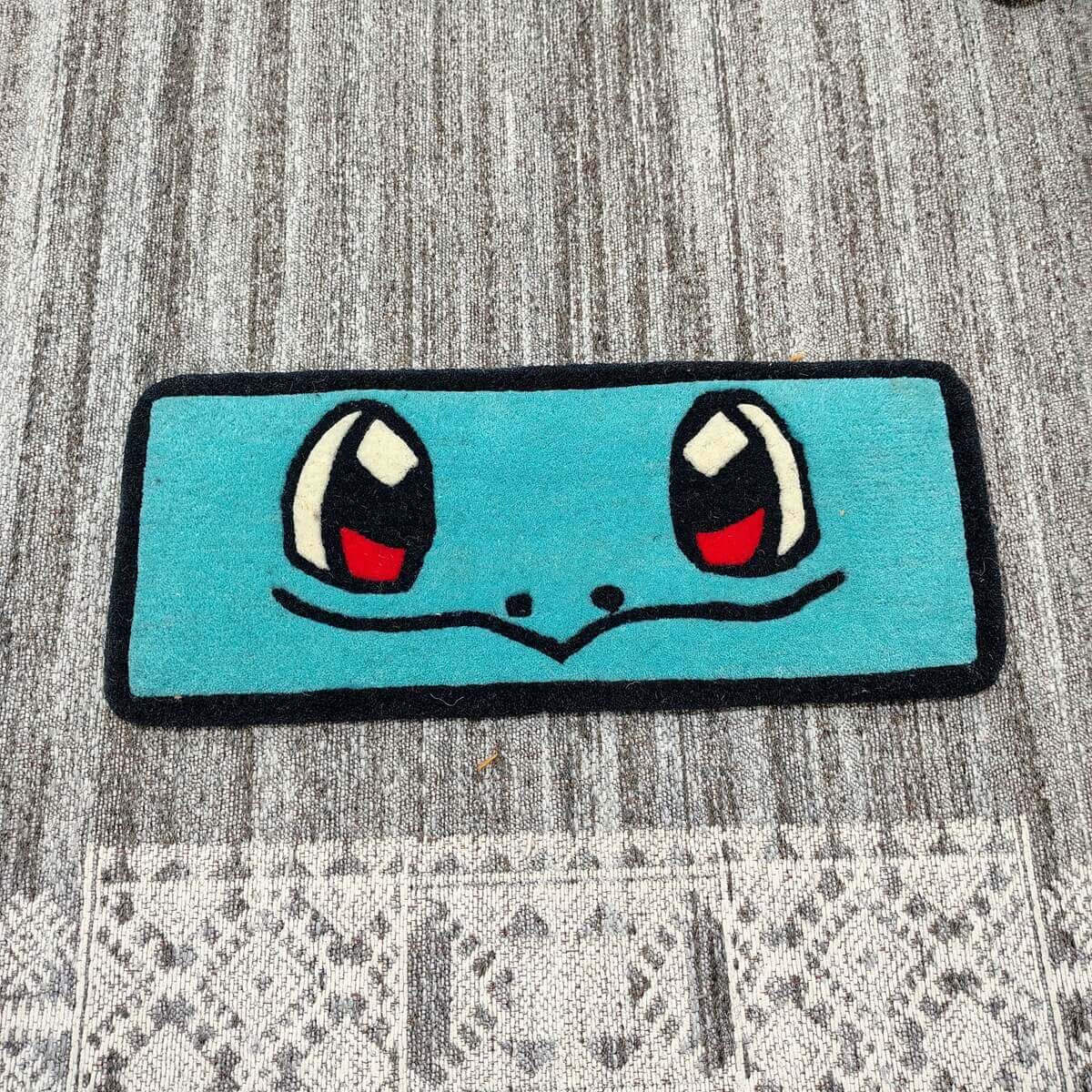 Blue Baby Turtle Anime Keyboard Rug — Closeup view