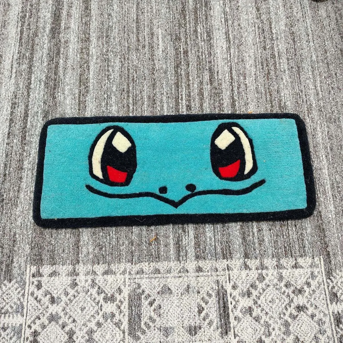 Blue Baby Turtle Anime Keyboard Rug — Closeup view