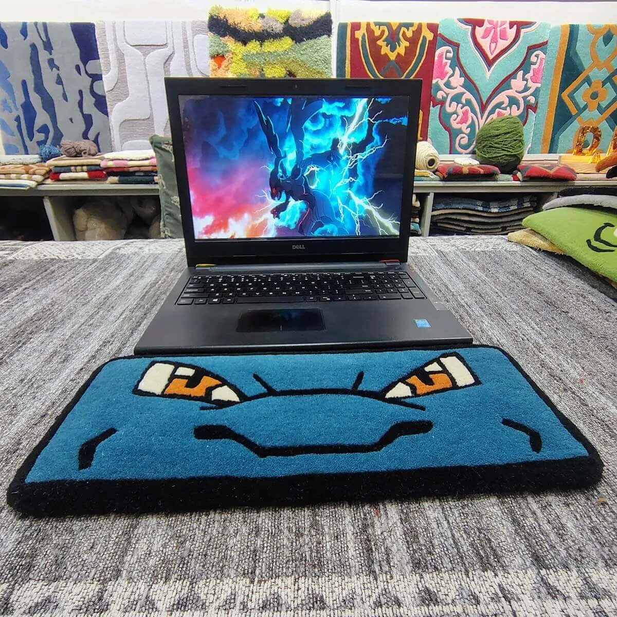Blue Turtle Shell Anime Keyboard Rug — Front view