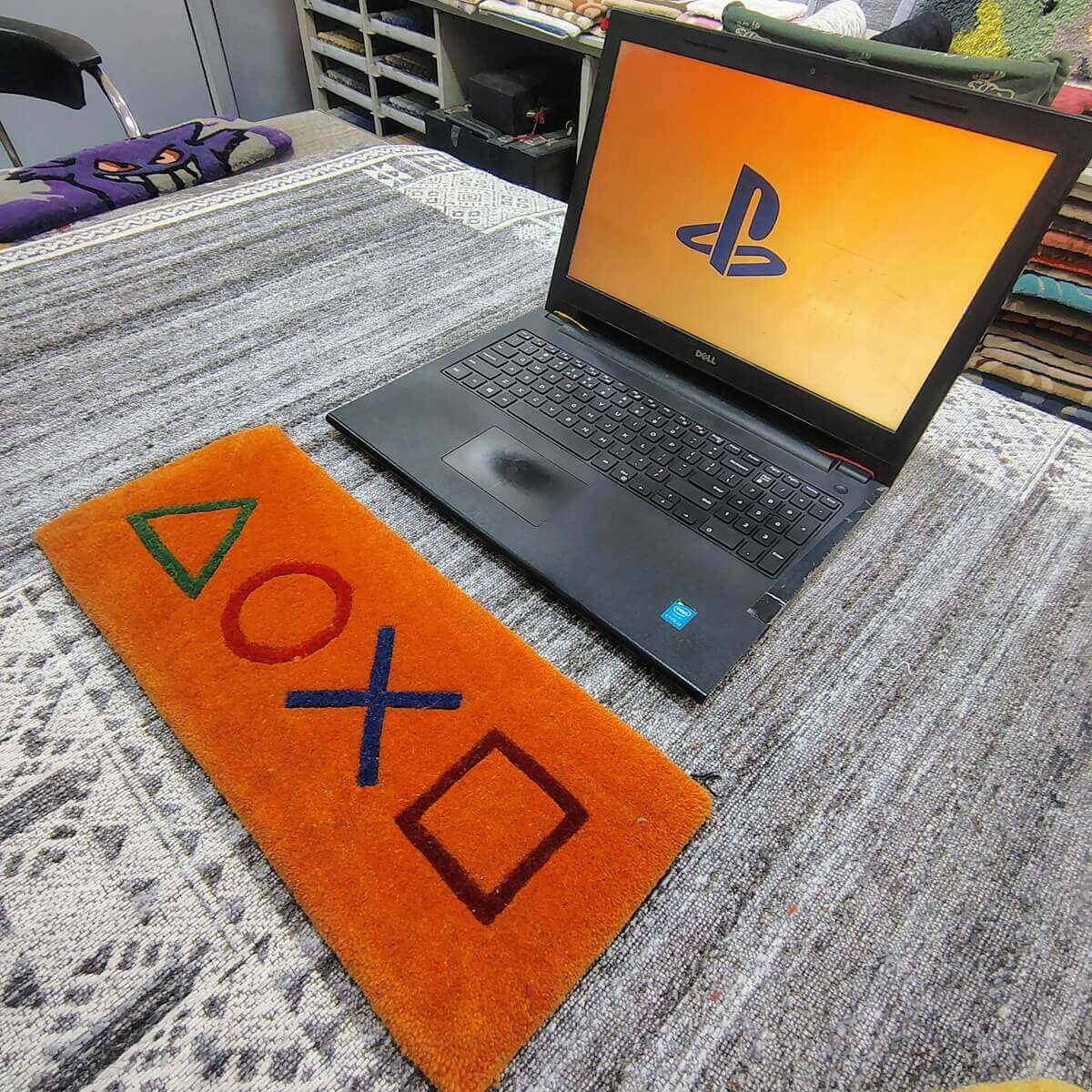 Orange Gaming Console Icons Keyboard Rug