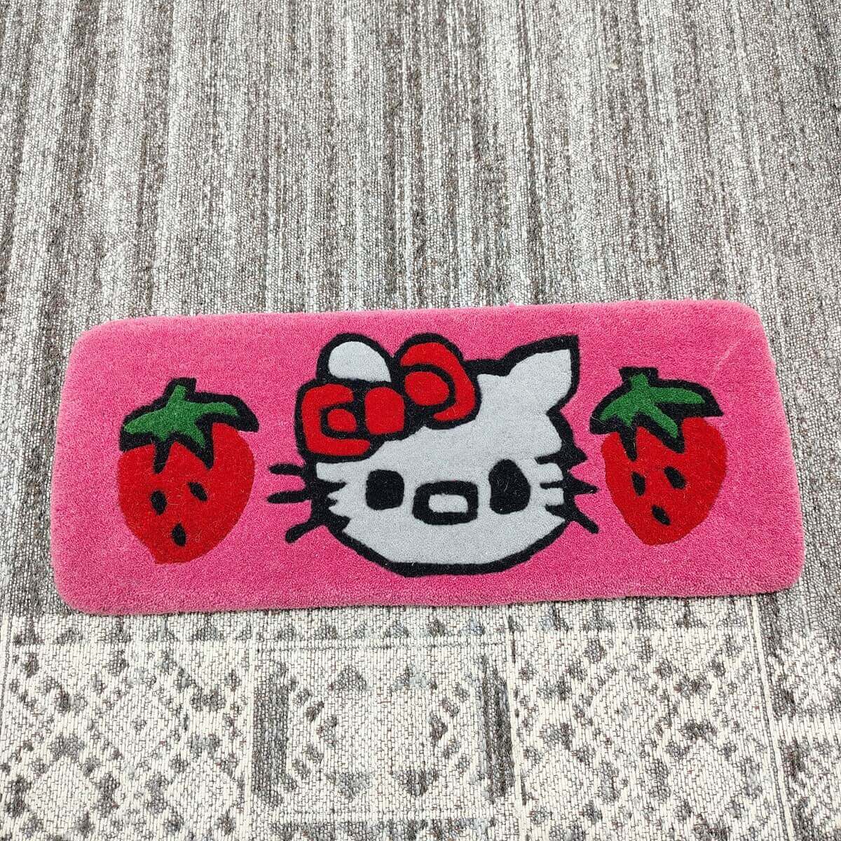 Pink Bow Cat Cartoon Keyboard Rug — Closeup view