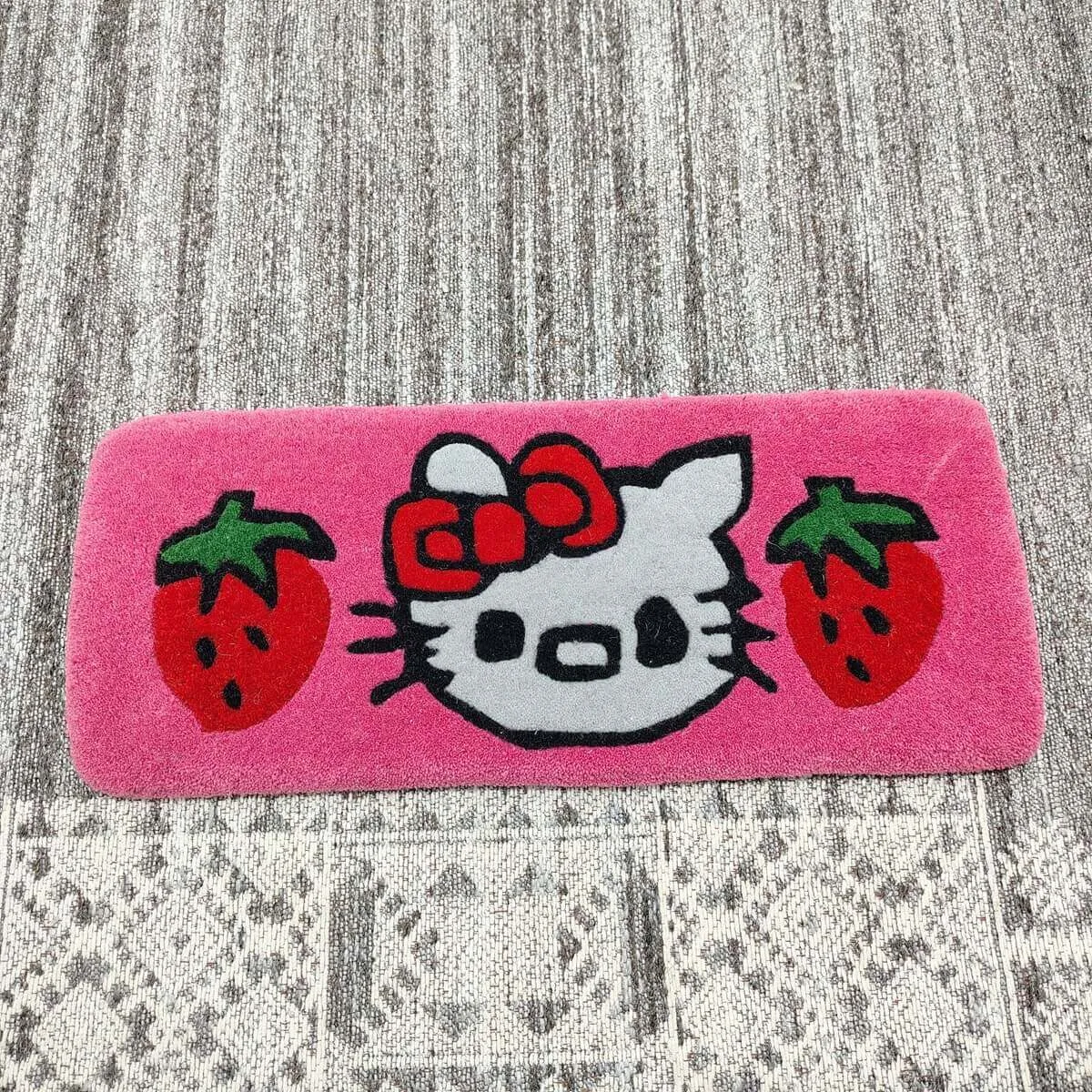Pink Bow Cat Cartoon Keyboard Rug — Closeup view